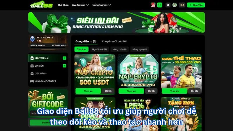 Giao diện Ball88 sau khi tái cấu trúc được tối ưu theo trải nghiệm người chơi

